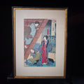 Lot 042 - Antique Framed Japanese Woodblock Print from the "Kaika Sanjuroku Kaiseki" Series, Toyohara Kunichika, 15" W x 20" H