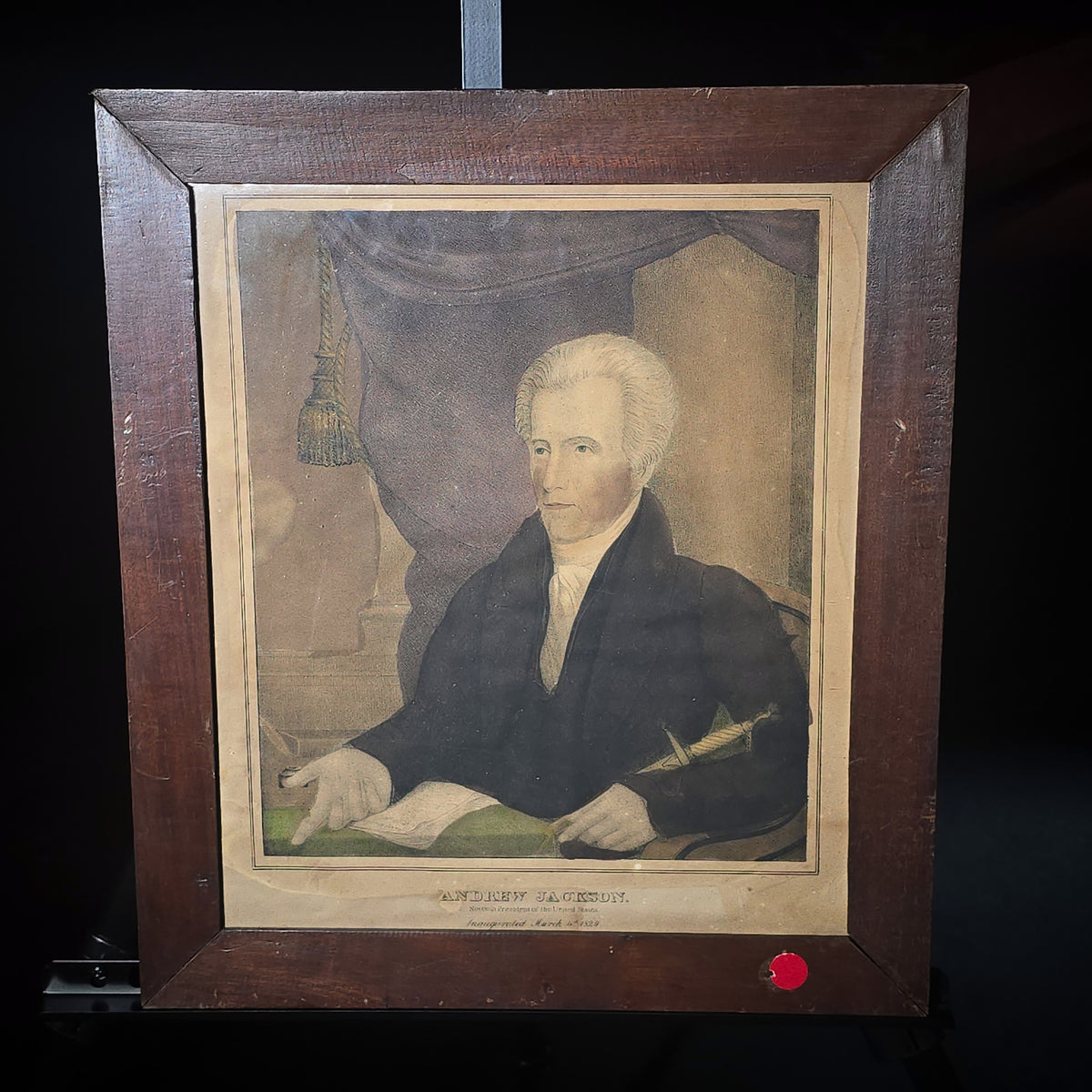 Antique Hand-Colored Lithograph Print of Andrew Jackson, Seventh President of the United States, Inaugurated March 4th 1829, Published by Kellogg & Co.