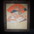 Lot 048 - Antique Framed Japanese Painted Silk Fan Compositions with Cranes and Trees, 19-3/4" W x 23-1/4" H