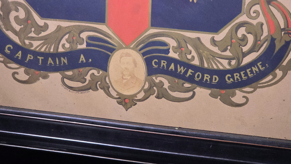 Antique Civil War Service Record Chromolithograph Print for Captain A. Crawford Greene, Co. G, 10th Rhode Island Volunteer Infantry, Department of Washington, Army of Virginia, Published by Forbes & Co. Lith., Boston
