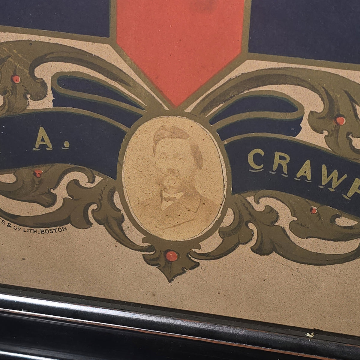 Antique Civil War Service Record Chromolithograph Print for Captain A. Crawford Greene, Co. G, 10th Rhode Island Volunteer Infantry, Department of Washington, Army of Virginia, Published by Forbes & Co. Lith., Boston