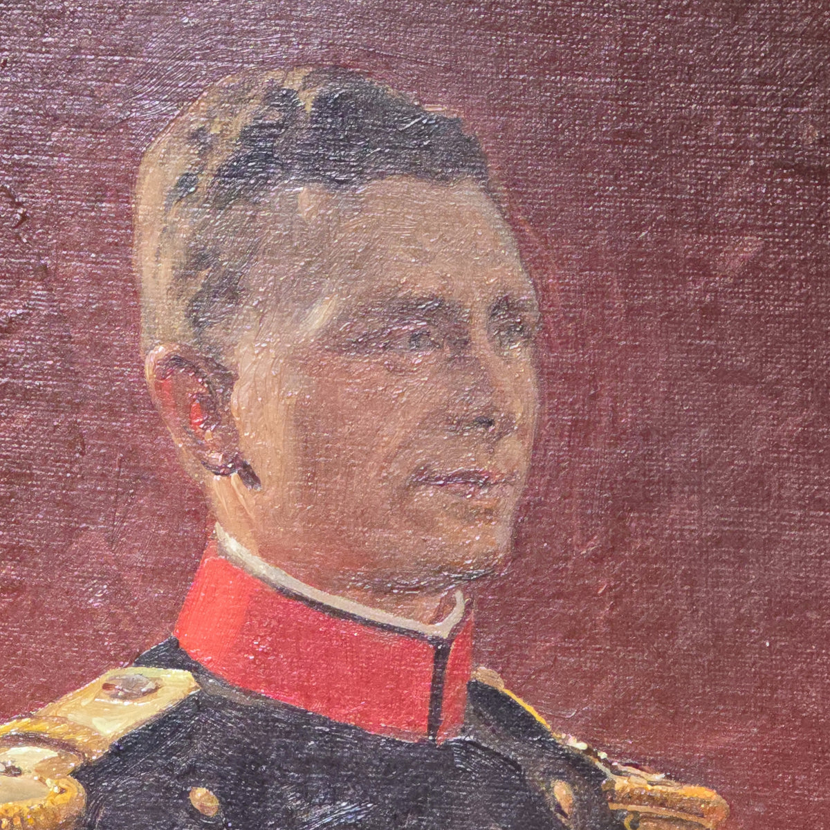 Antique Oil Painting on Canvas, Portrait of a Military Officer with Sword, Signed Christian Mølsted, 1918