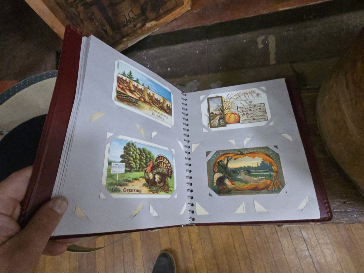 vintage postcard album with many antique and vintage postcards including holidays