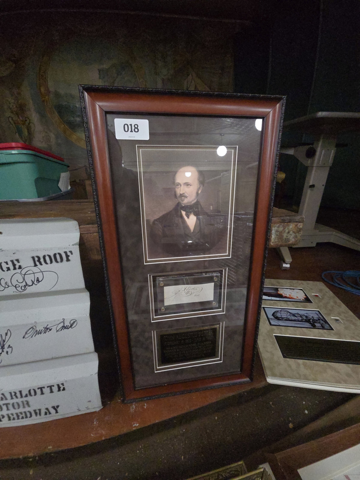framed assemblage with engraving and signature of John Augustus Sutter Swiss American Pioneer of California known for his association with the gold rush