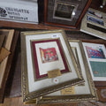 Lot 019 - Grouping of Four Framed Pieces with Swatches of Red Room Silk Wallpaper from the White House