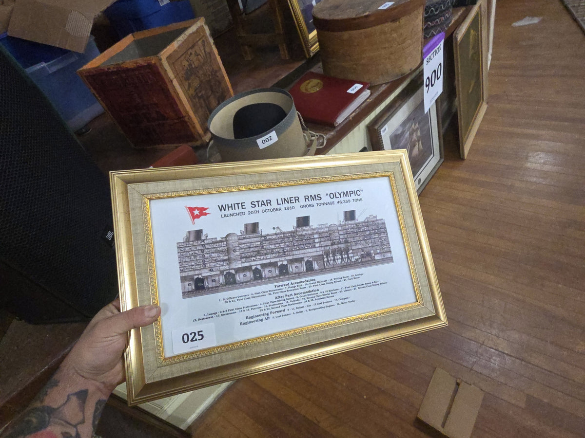 pair of framed commemorative prints of the White Star Line RMS Olympic