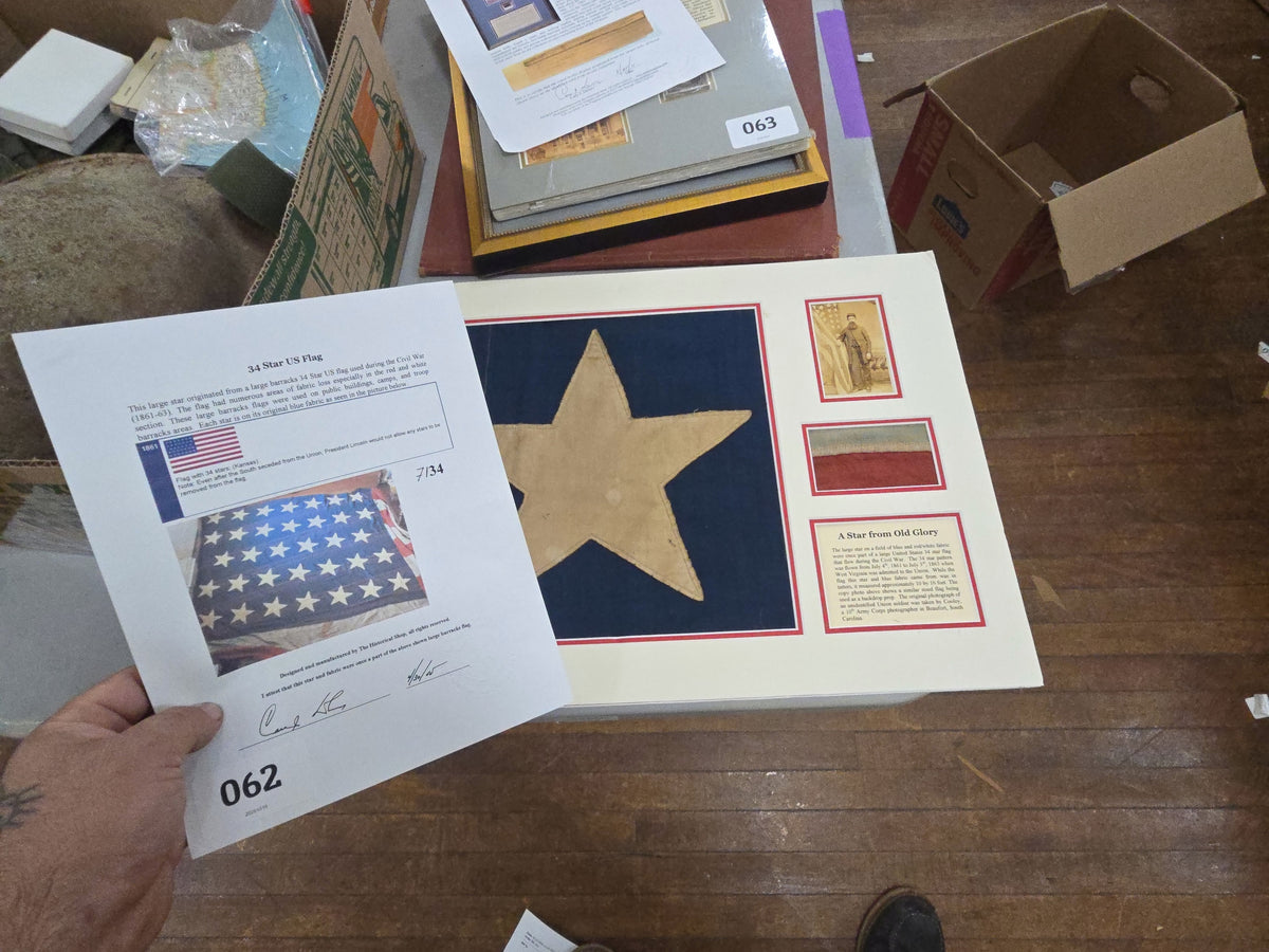 framed star from 34 star US flag with certificate of authenticity