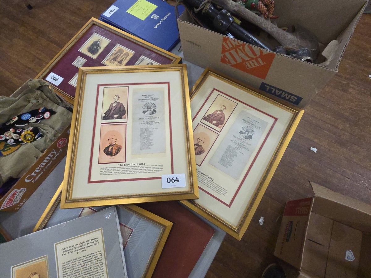pair of election of 1864 collectibles in frame