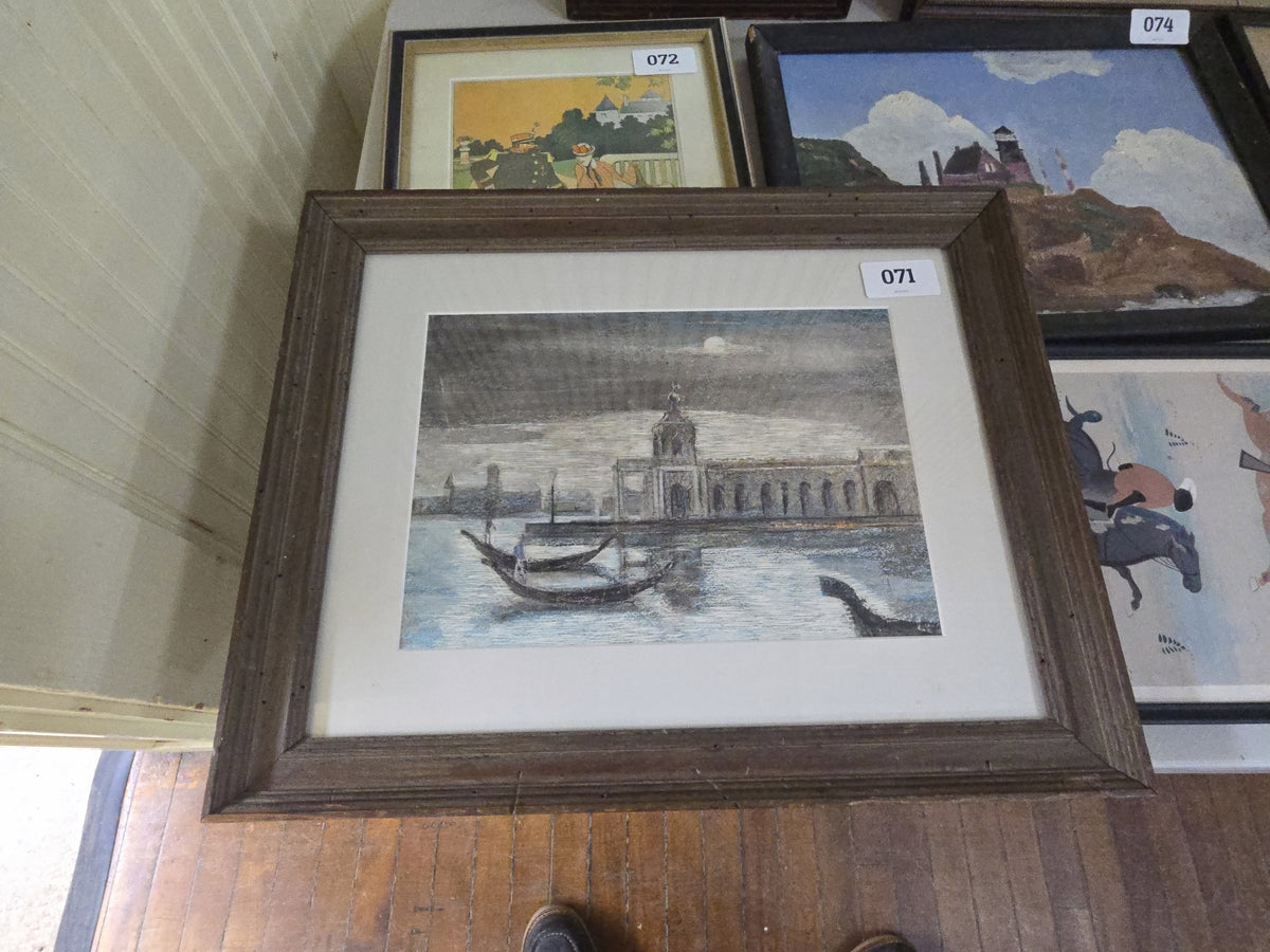 print of night time Waterfront scene