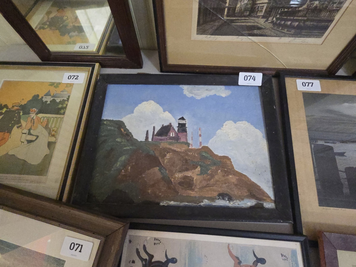 painting on board of lighthouse