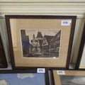 Lot 078 - Framed Print of European Scene, Signed and Titled, with Broken Glass