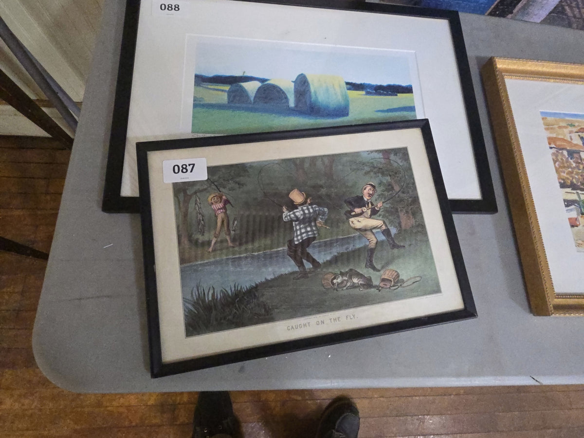 vintage framed print of fishing, titled caught on the Fly