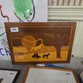 Lot 096 - Vintage Marquetry Inlaid Wood Panel of Dog Sled Scene
