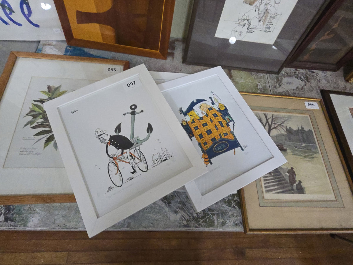 grouping of four modern artists signed comic Naval prints