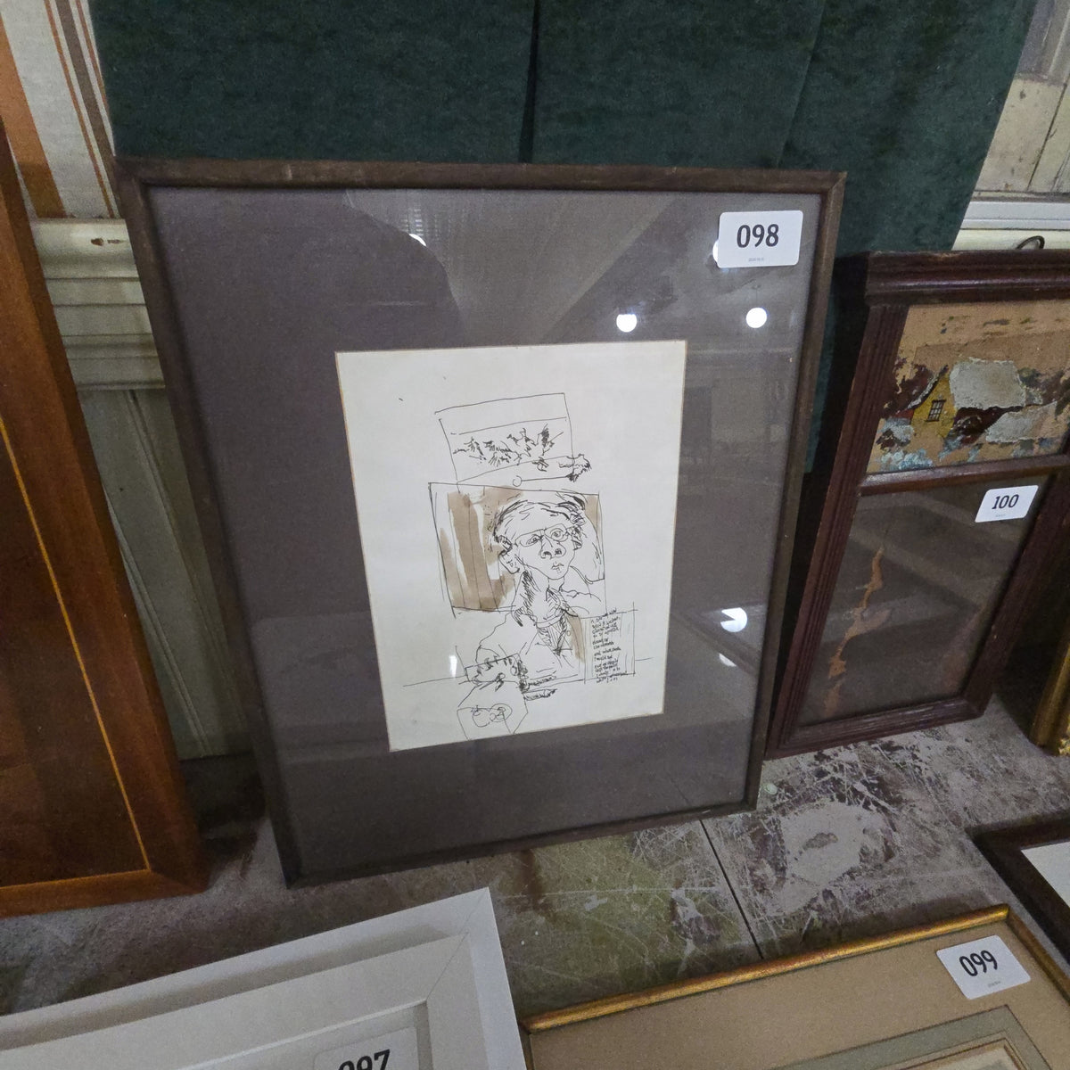 comic pen and ink drawing in frame