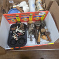 Lot 121 - Box Lot of Miscellaneous Metal Objects Including Mold, Toy Soldiers, Locks, and Tools