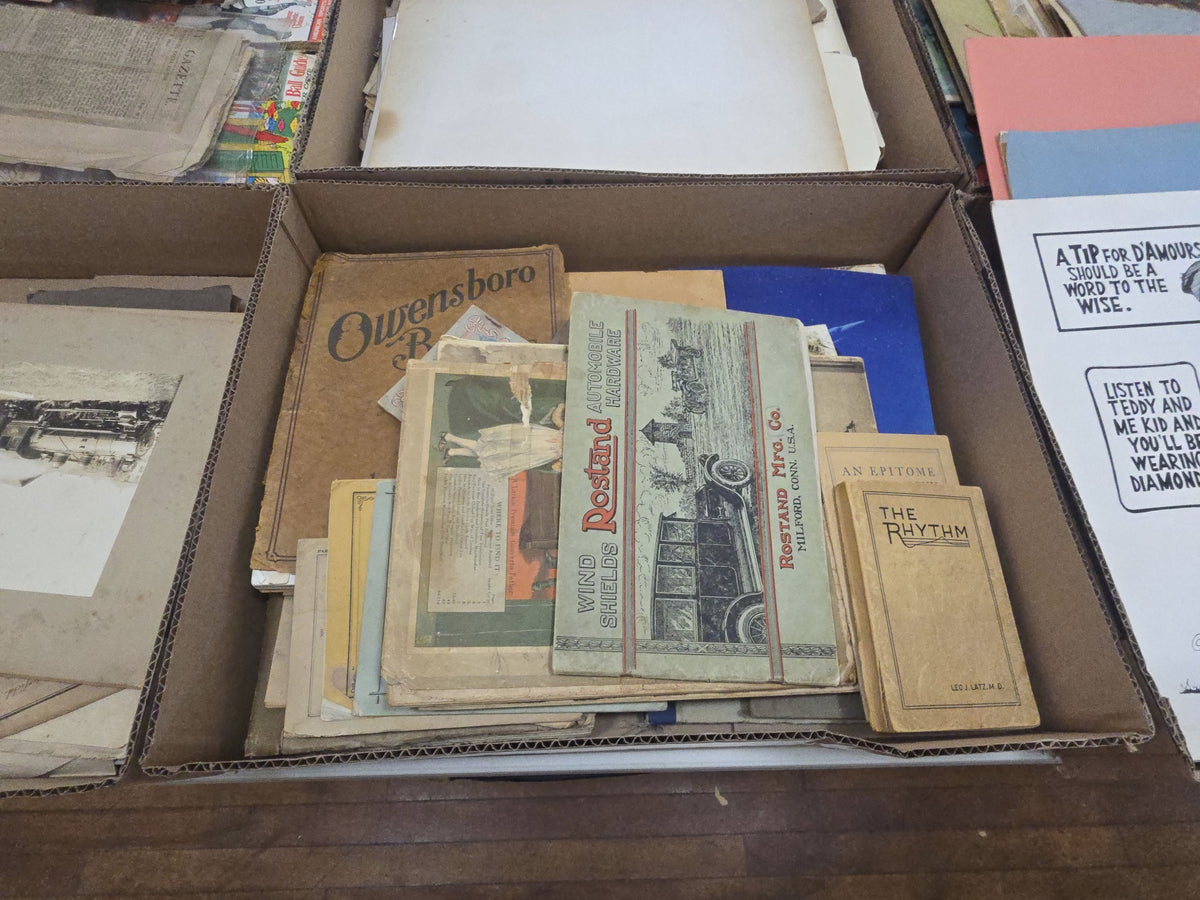 box lot of ephemera including catalogs from rostand Manufacturing Co, Larkin, Owensboro buggies and more