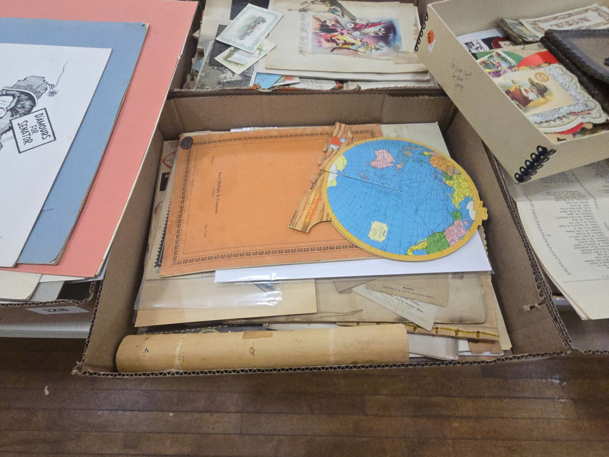box lot of miscellaneous ephemera including battlefields of today map pamphlet, Aesop's Fables, and more