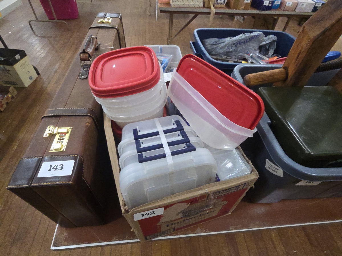 box lot with miscellaneous Tupperware and bins