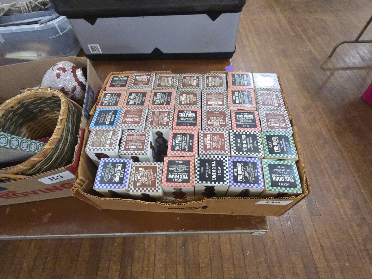 box lot of Chess Avon bottles
