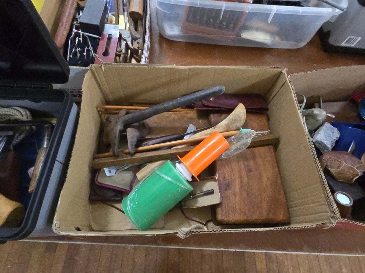 box lot of miscellaneous tools and Tool cases including wooden boxes, wooden spoon, small planes and more