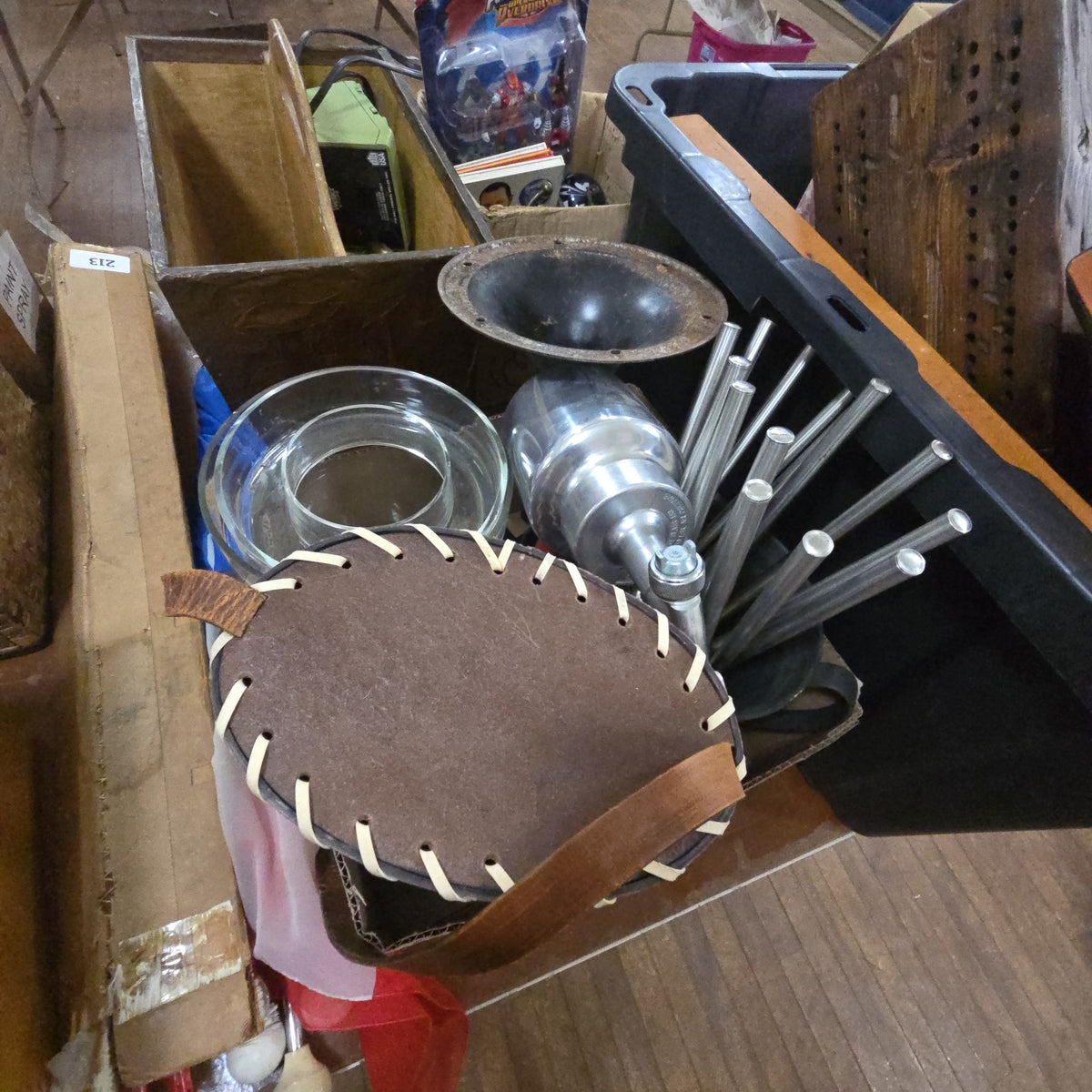 box lot of miscellaneous including metal objects