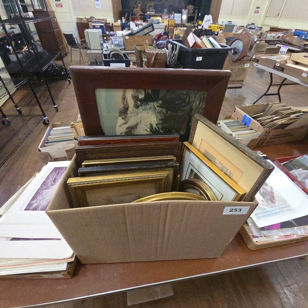 box lot of antique prints and Frames including photography
