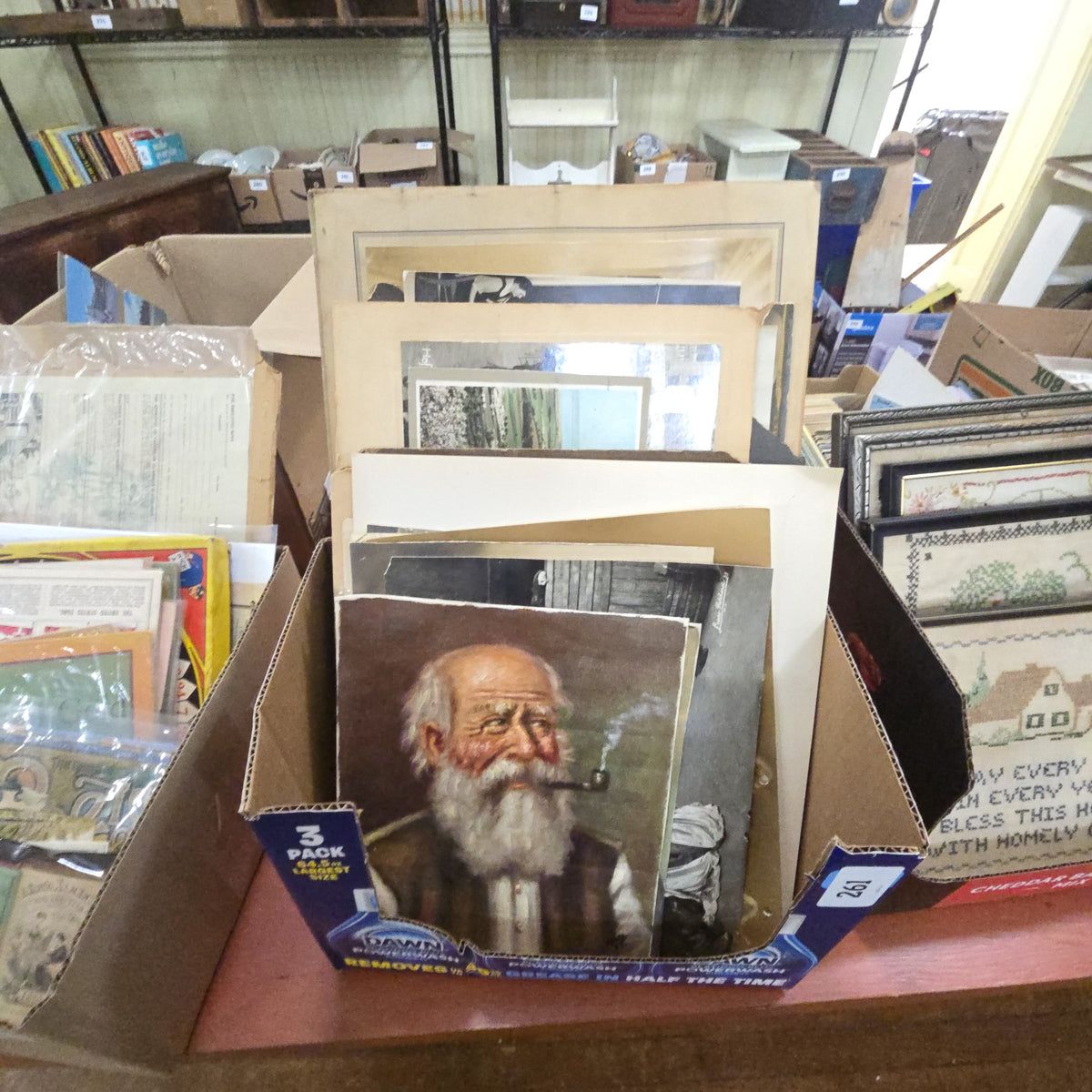 box lot of vintage unframed prints and photography
