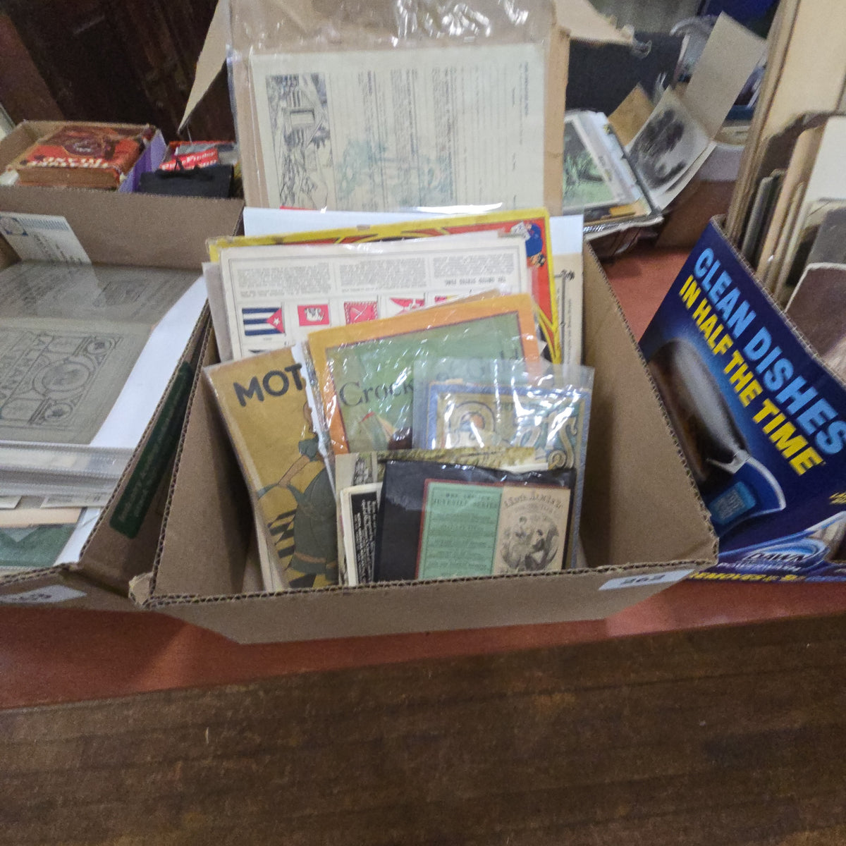 box lot of antique children's related ephemera including books and games