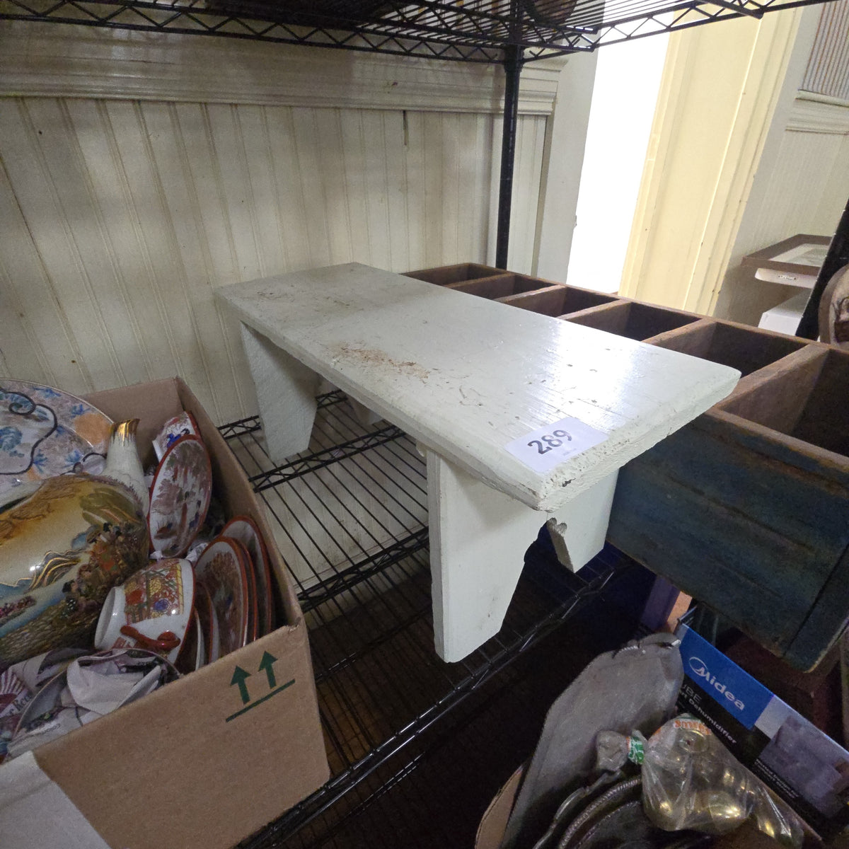 vintage white painted bench
