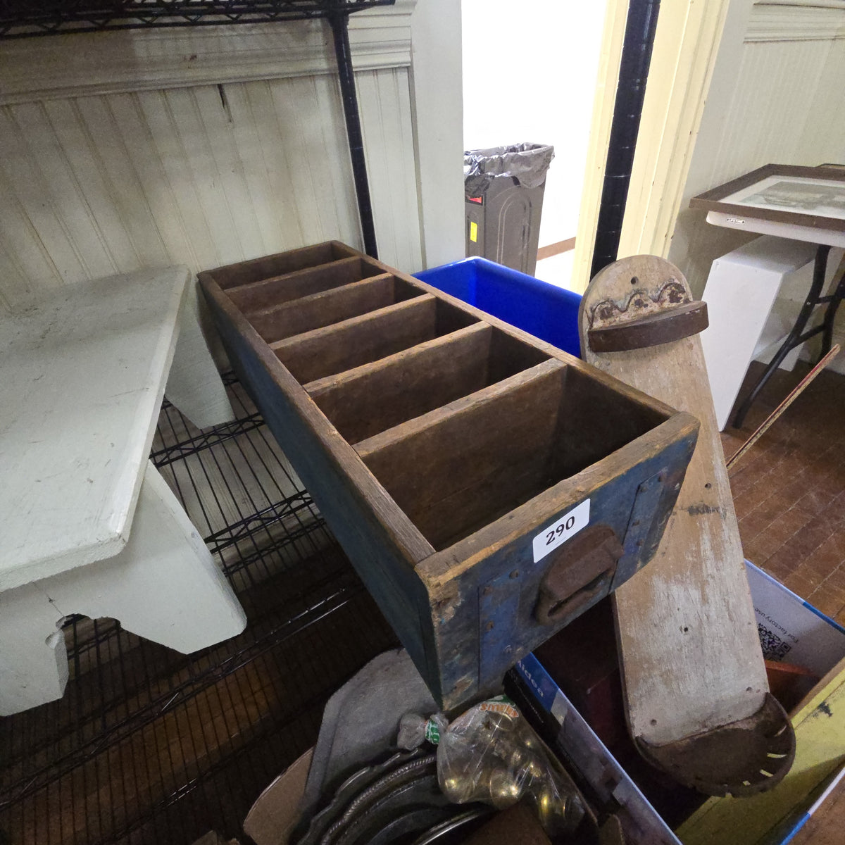 industrial divided box with blue paint
