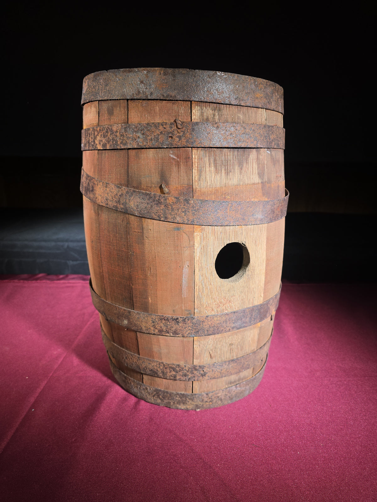 Vintage Wooden Barrel with Iron Bands
