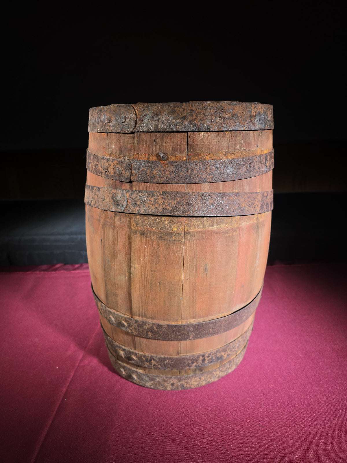 Vintage Wooden Barrel with Iron Bands