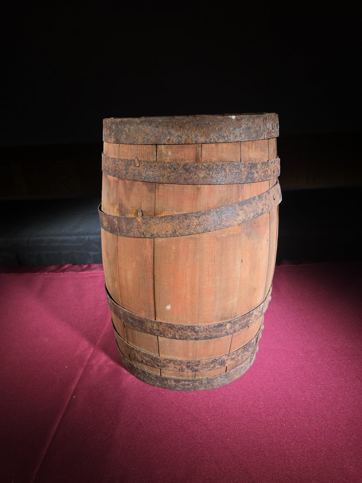 Vintage Wooden Barrel with Iron Bands