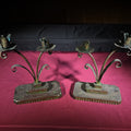 Lot 238 - Pair of Antique Arts and Crafts Two-Light Candlesticks with Carved Wooden Bases, 9-1/2" L x 12" H each