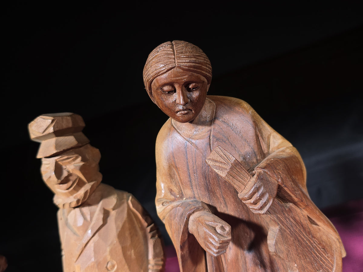Grouping of Seven Vintage Hand-Carved Wood Figures