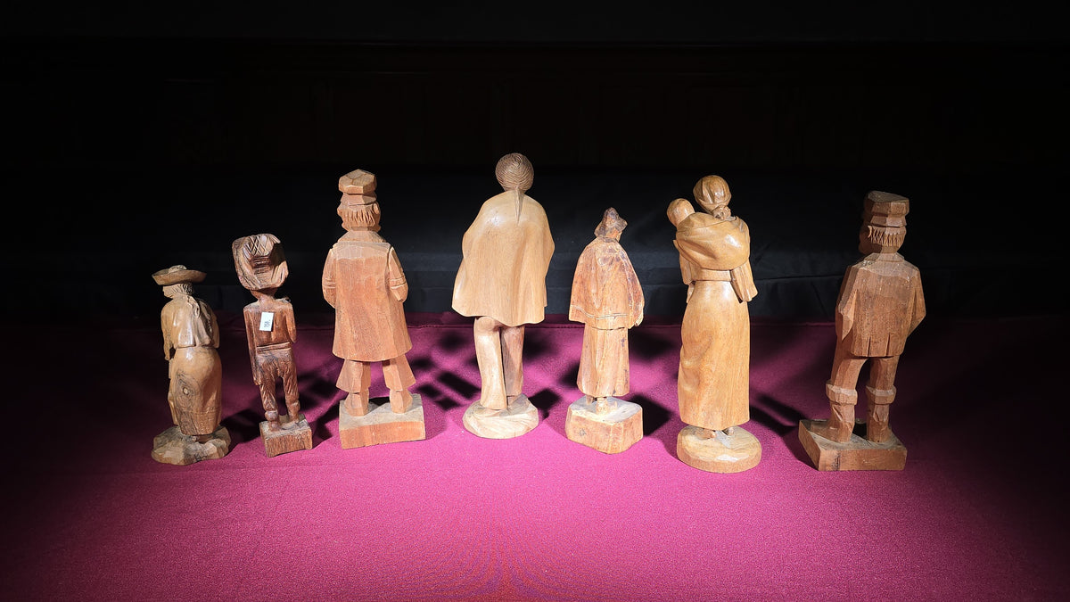 Grouping of Seven Vintage Hand-Carved Wood Figures