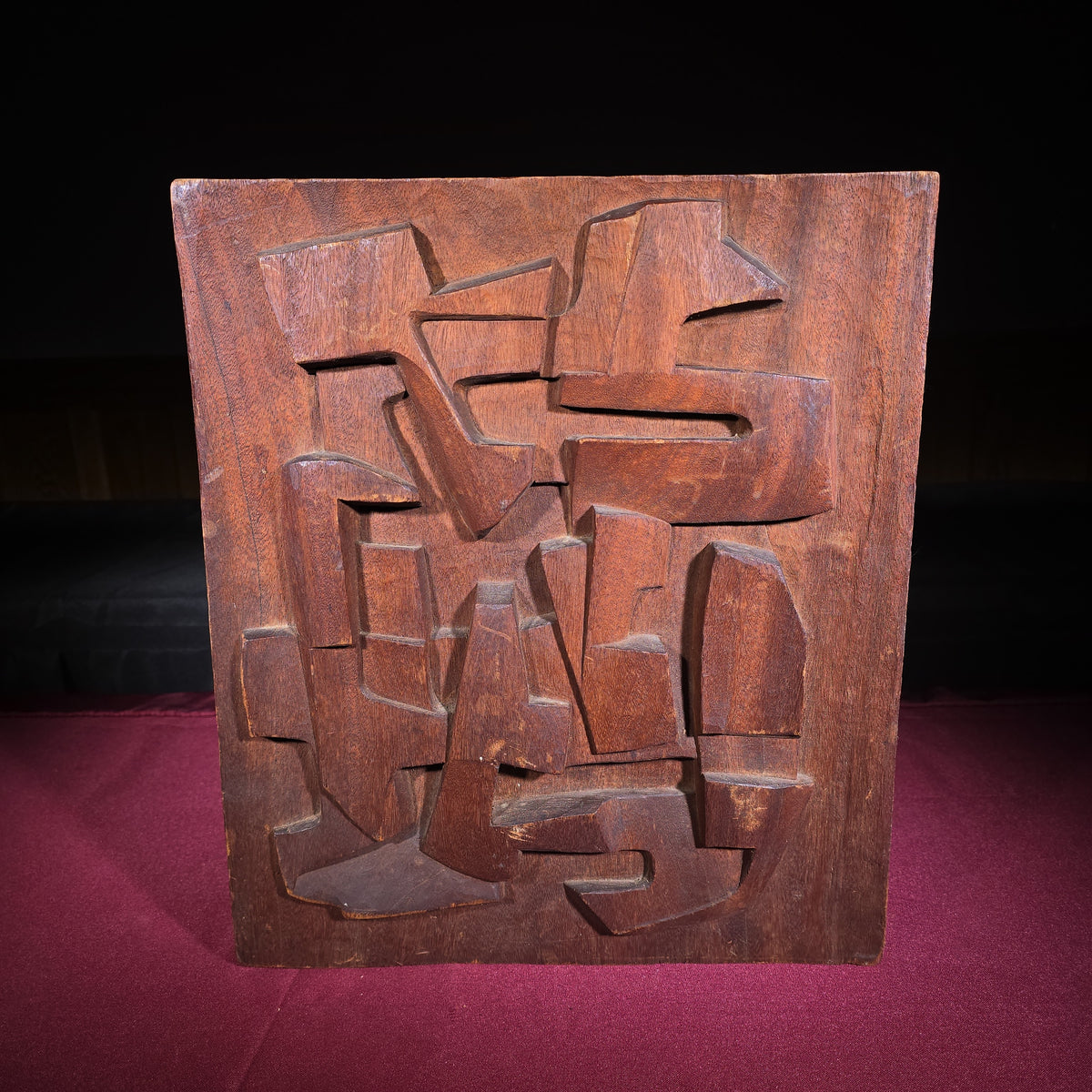 Vintage Modernist Abstract Carved Wood Relief Panel