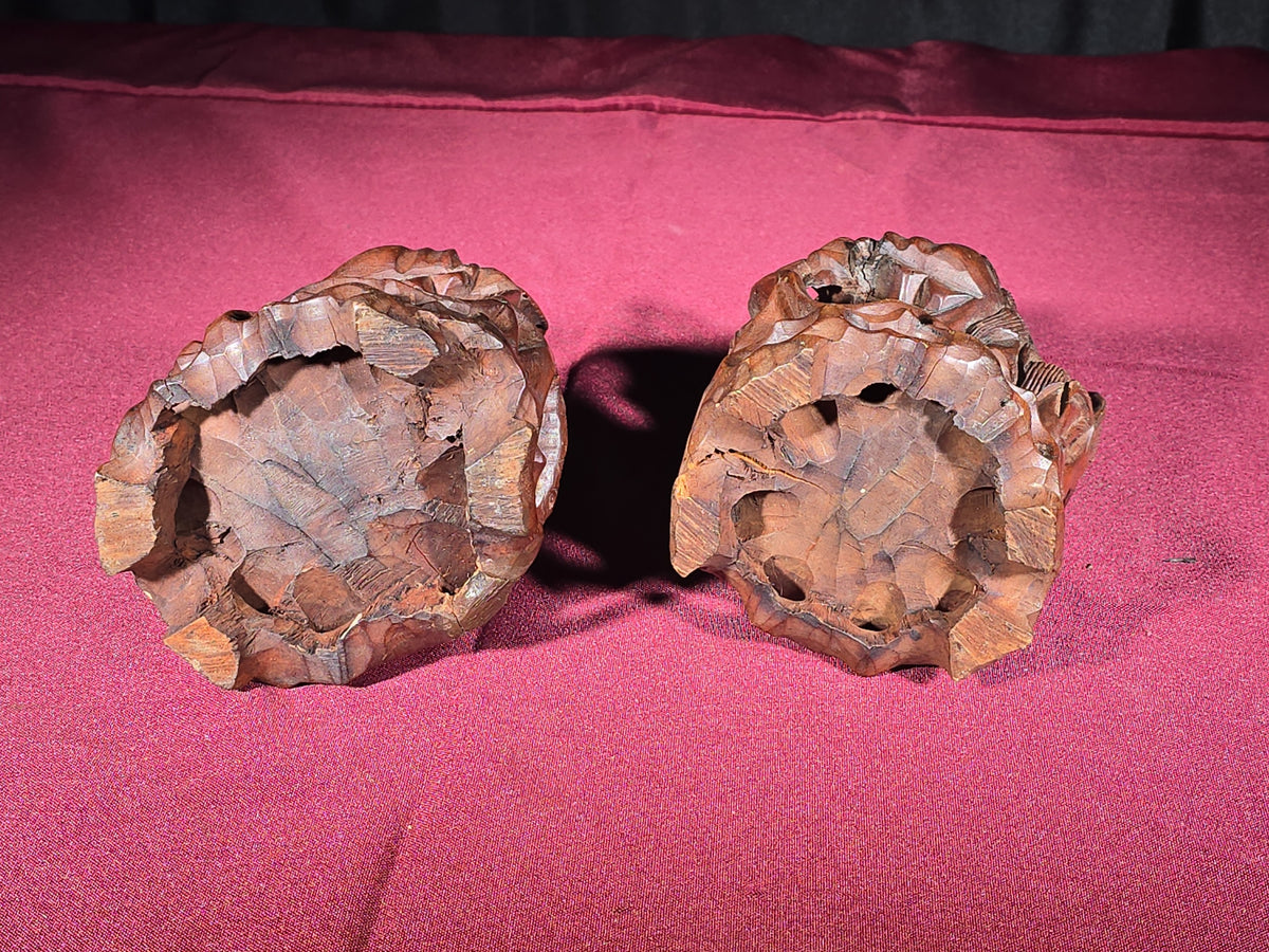 Pair of Vintage Carved Wood Foo Dog Figures with Inset Eyes