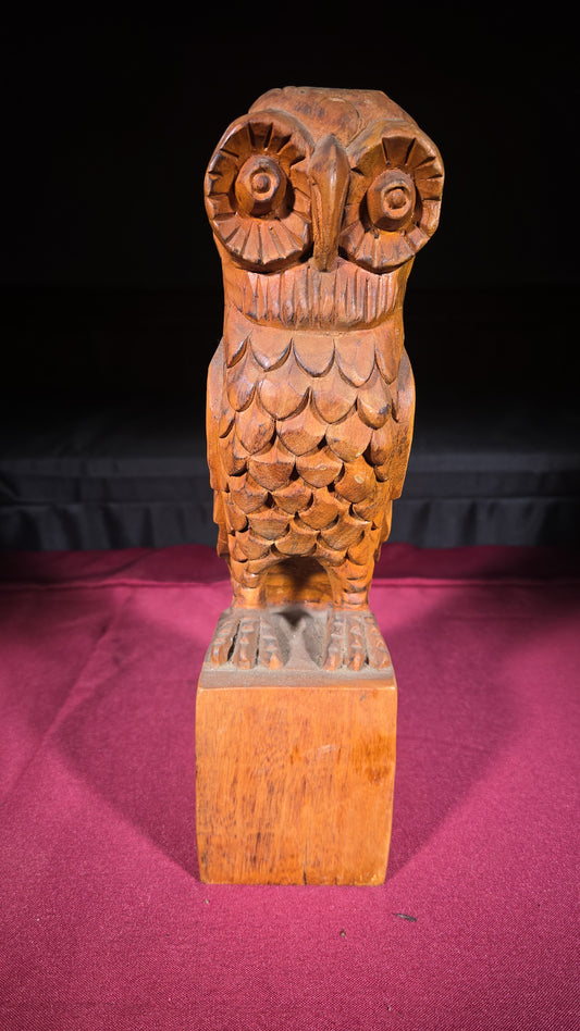 Vintage Carved Wood Owl Figure