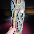 Lot 252 - Vintage Carved and Painted Wood Mask with Snake and Floral Motif, Initialed "LB", 7-1/4" W x 23-1/4" H