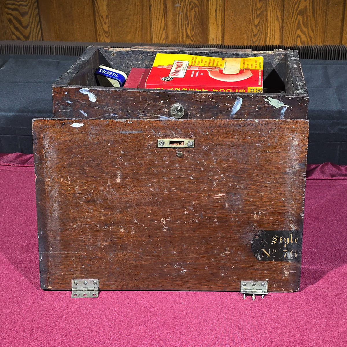Vintage Wooden Machinist's Tool Chest with Contents including Taps, Drill Bits, Files, Wrenches, and End Mills