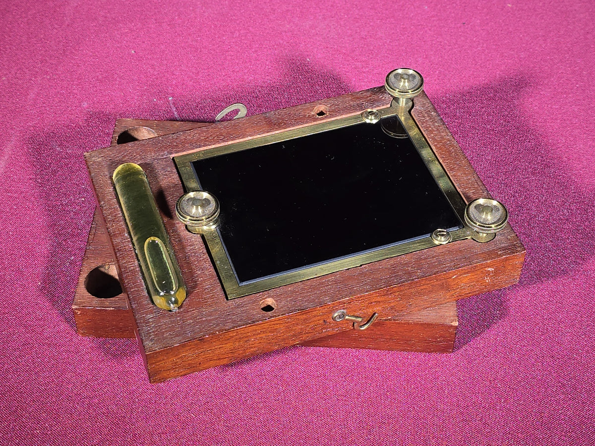 Antique Artificial Horizon Instrument in Mahogany Case with Mercury Bottle in Fitted Wooden Carrying Box