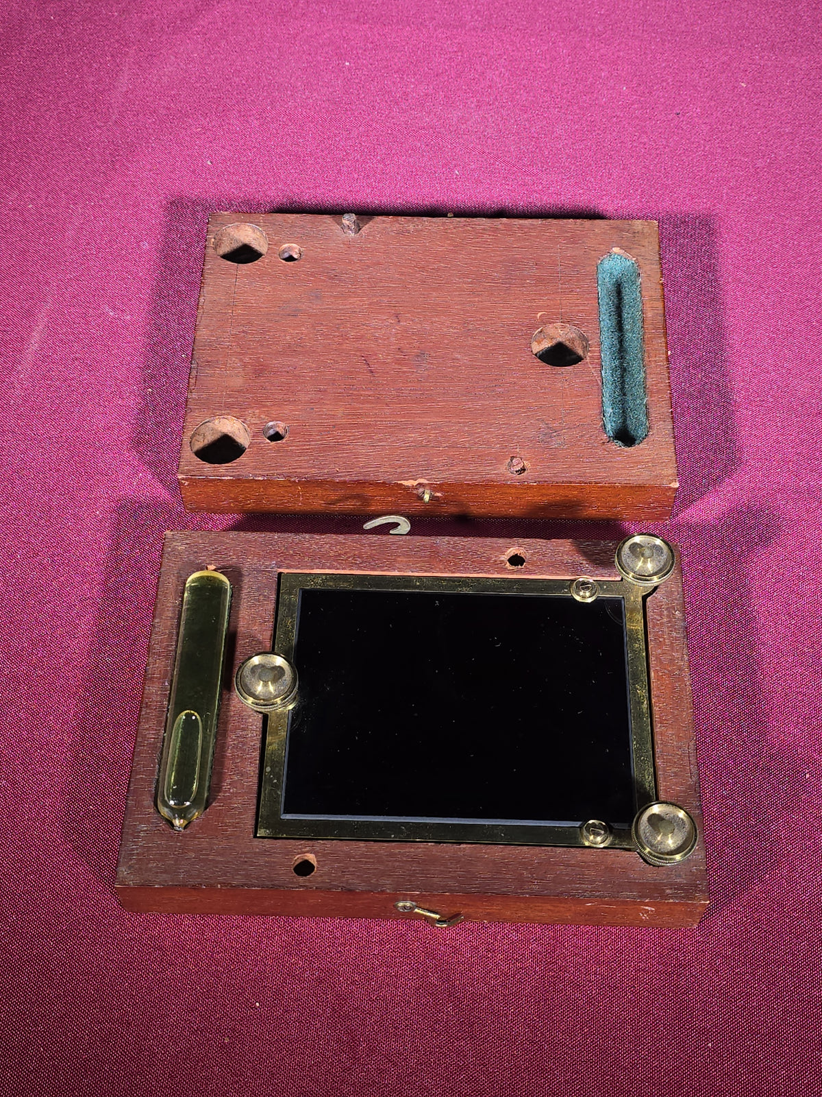 Antique Artificial Horizon Instrument in Mahogany Case with Mercury Bottle in Fitted Wooden Carrying Box