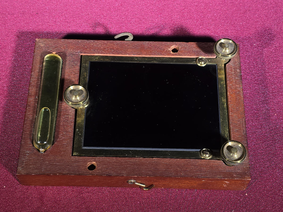 Antique Artificial Horizon Instrument in Mahogany Case with Mercury Bottle in Fitted Wooden Carrying Box