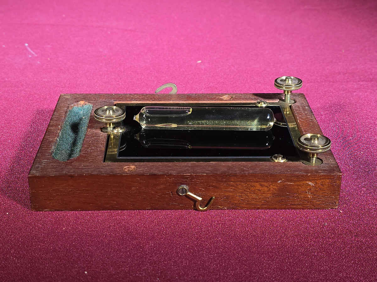 Antique Artificial Horizon Instrument in Mahogany Case with Mercury Bottle in Fitted Wooden Carrying Box