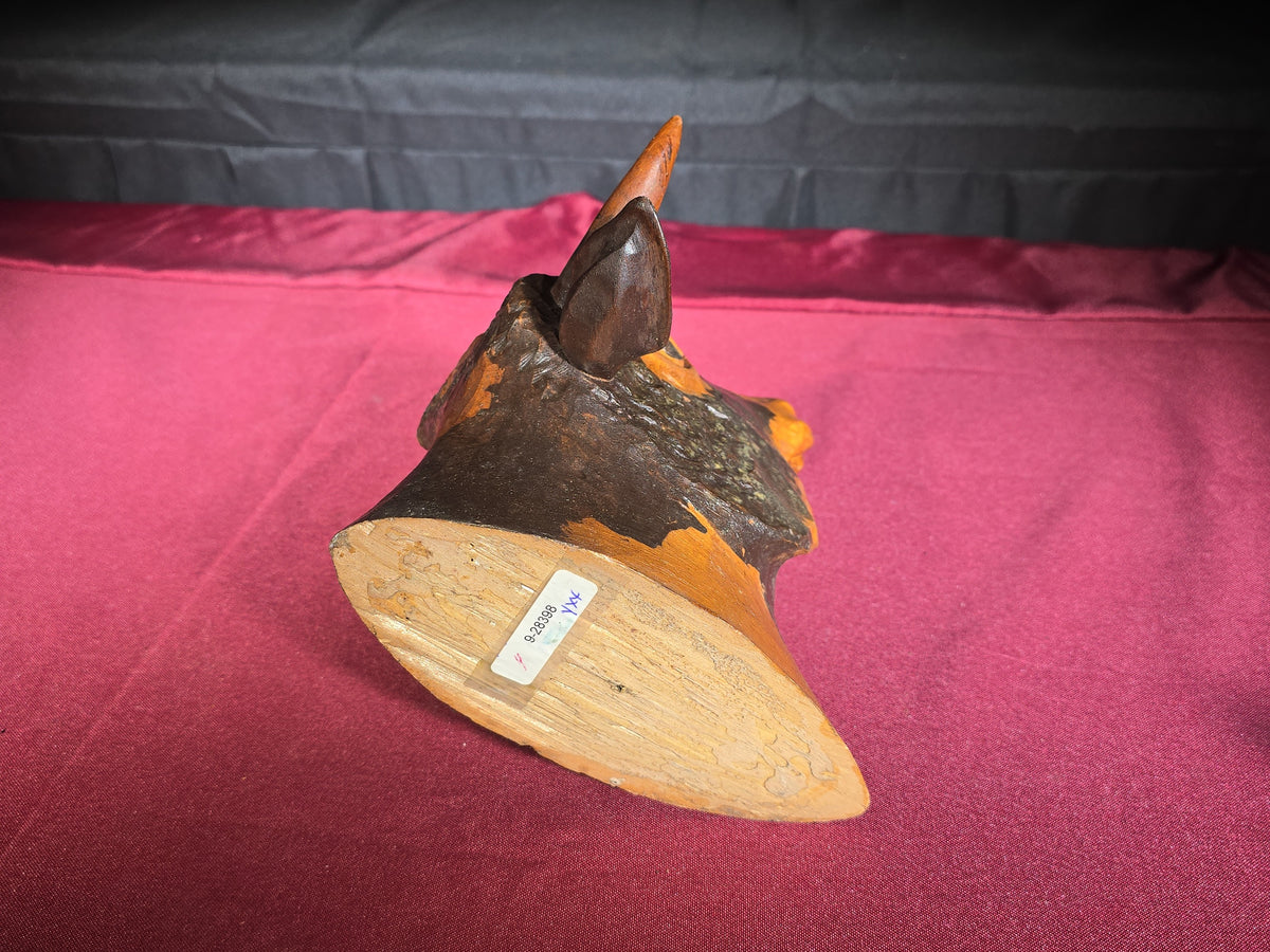 Pair of Vintage Carved Wood Animal Figures including a Reclining Lamb and a Cow Head Bust