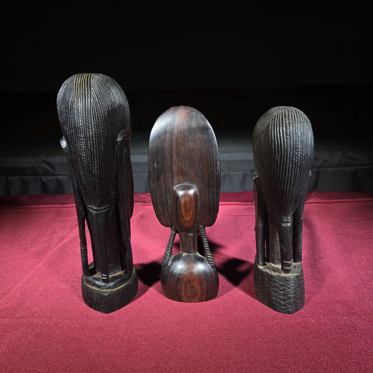 Trio of Vintage African Carved Wood Bust Sculptures