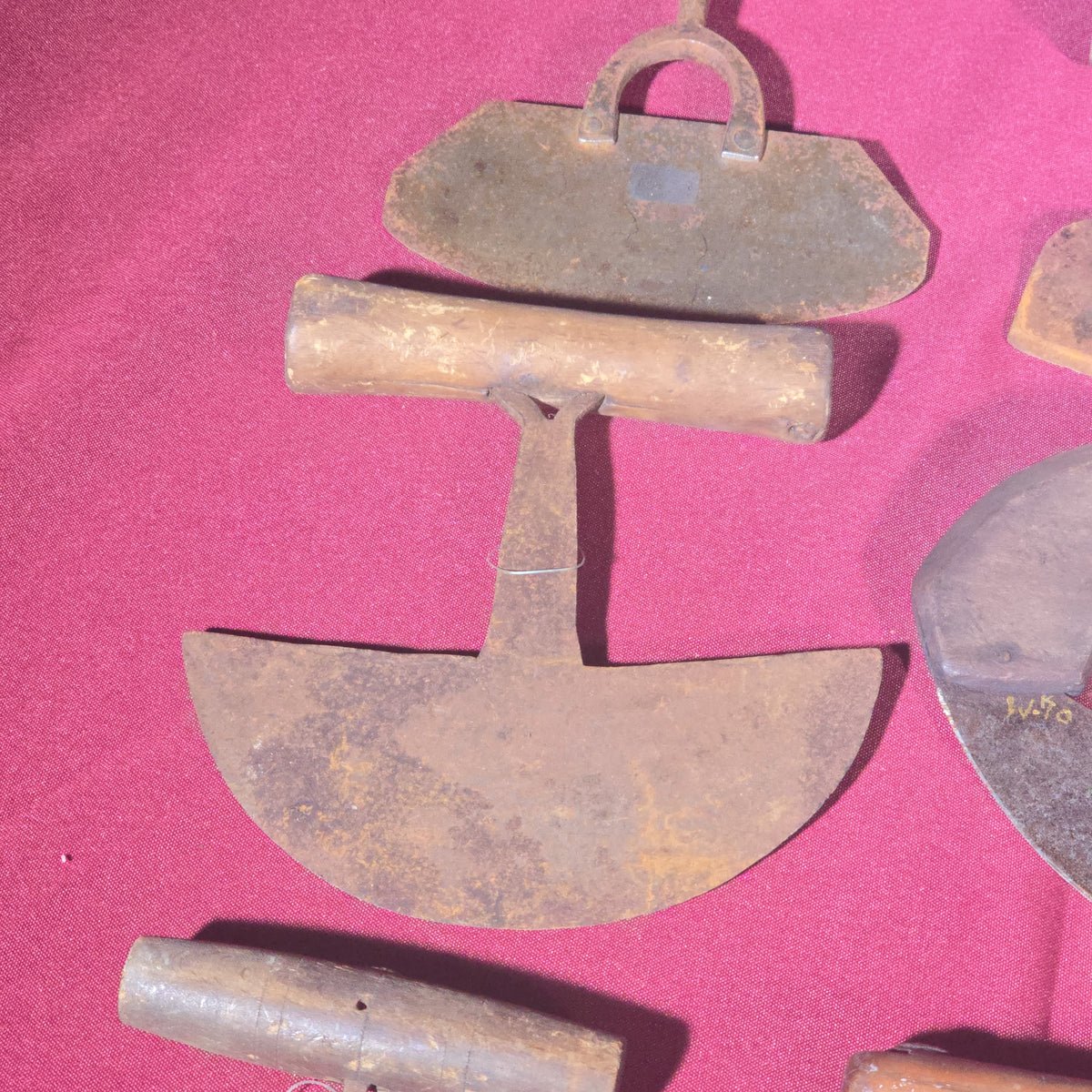 Grouping of 12 Antique Food Choppers and Herb Cutters with Wood Handles