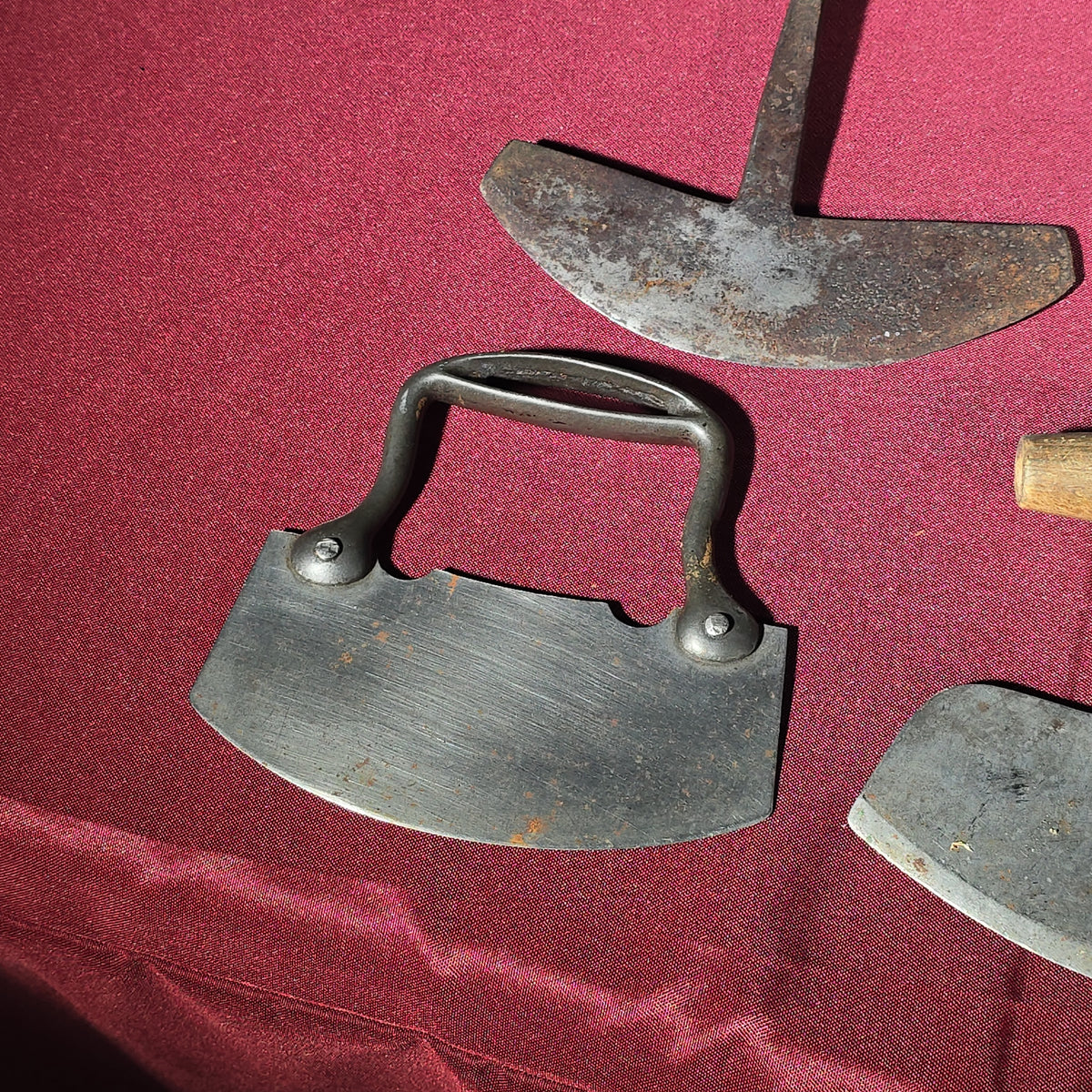 Grouping of 12 Antique and Vintage Food Choppers with Wood and Metal Handles